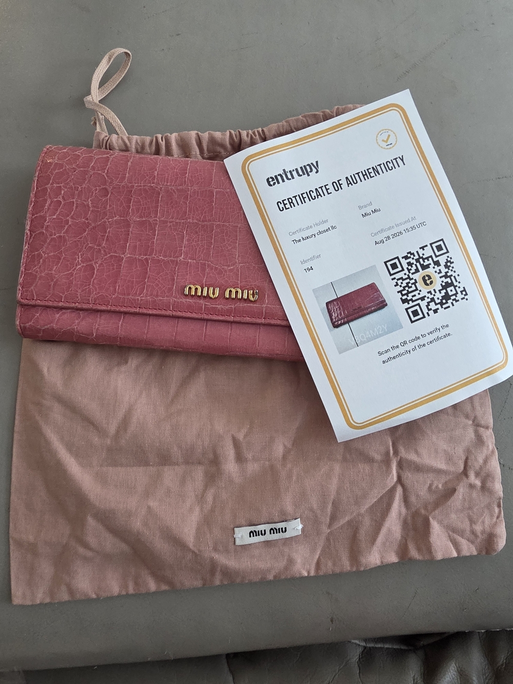 Miu Miu Pink Croc-Embossed Leather Wallet